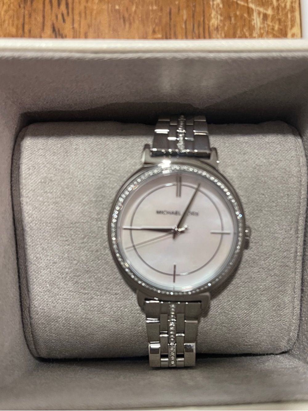 Michael Kors Silver Mother-of-Pearl Dial Crystal-Accent Women's Watch